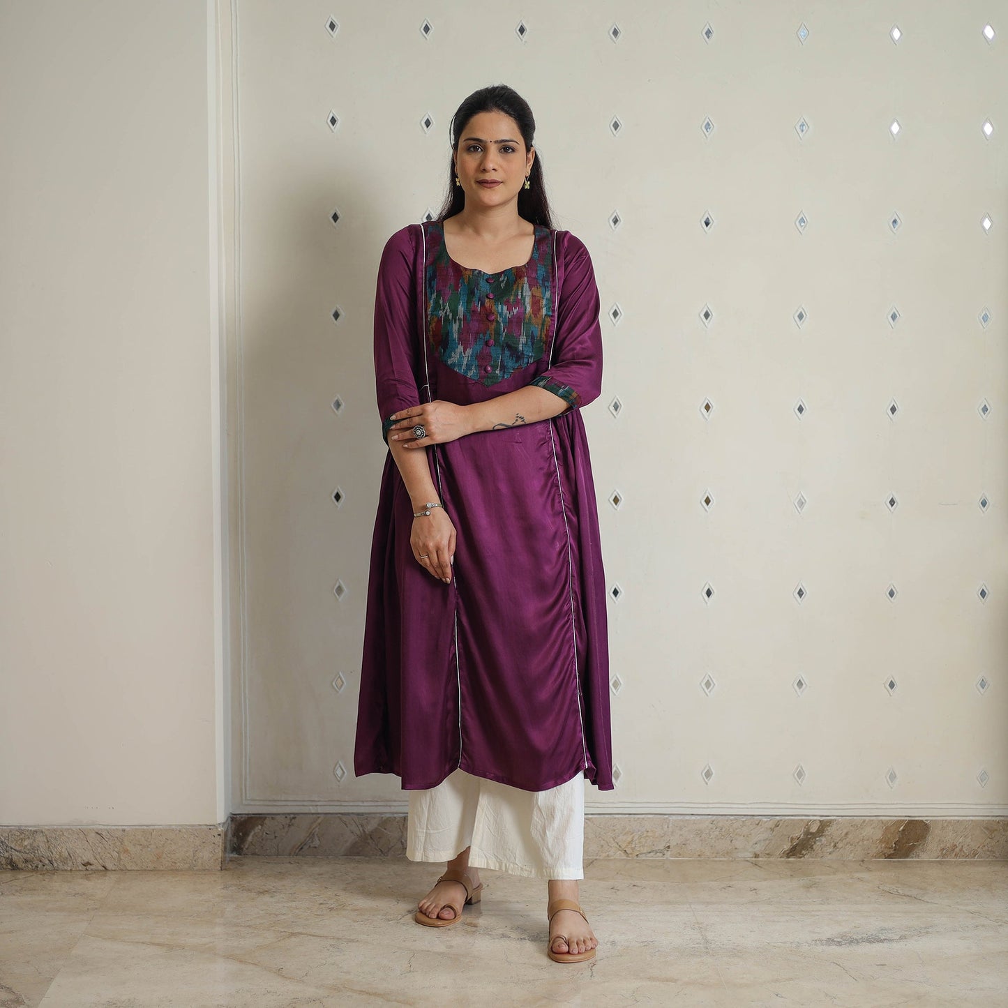 Aahana dark purple modal silk plain a-line kurta