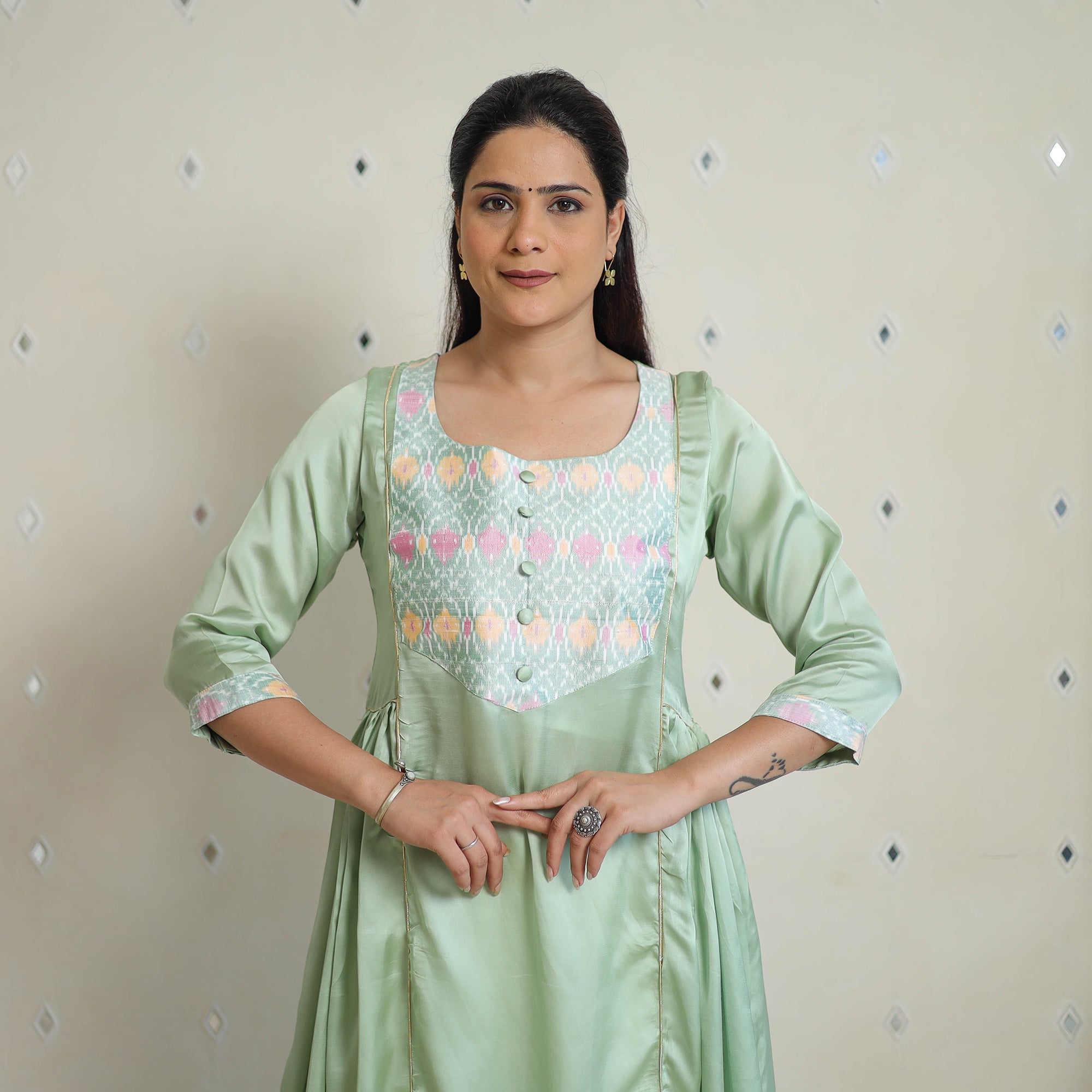 Aashvi Light Green Modal Silk Plain A-line Long Kurta