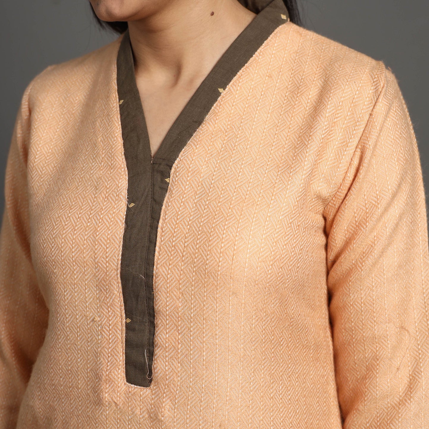 Buy Aashvi Light Peach Merino Woolen Kurta