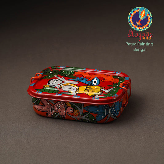 Bengal Patua Handpainted Stainless Steel Rectangle Lunch Box (6 x 4 in)