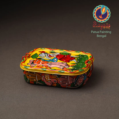 Bengal Patua Handpainted Stainless Steel Rectangle Lunch Box (6 x 4 in)
