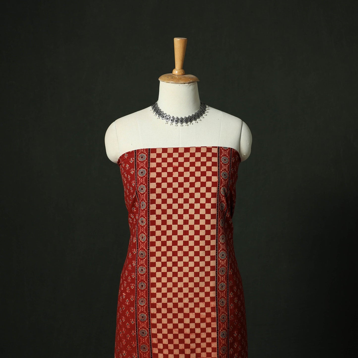 Ajrakh hand block print natural dyed cotton unstitched
