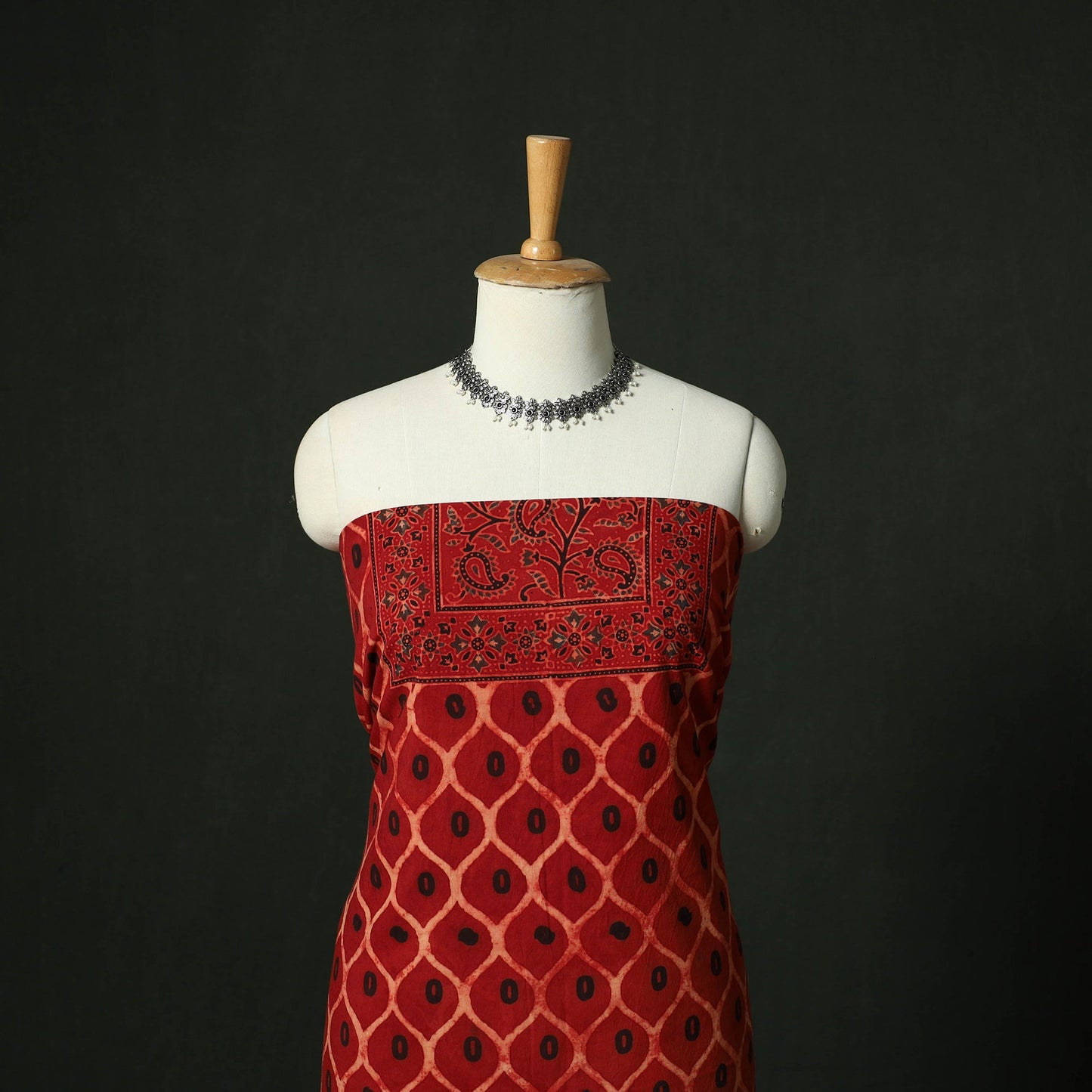 Ajrakh hand block print natural dyed cotton unstitched