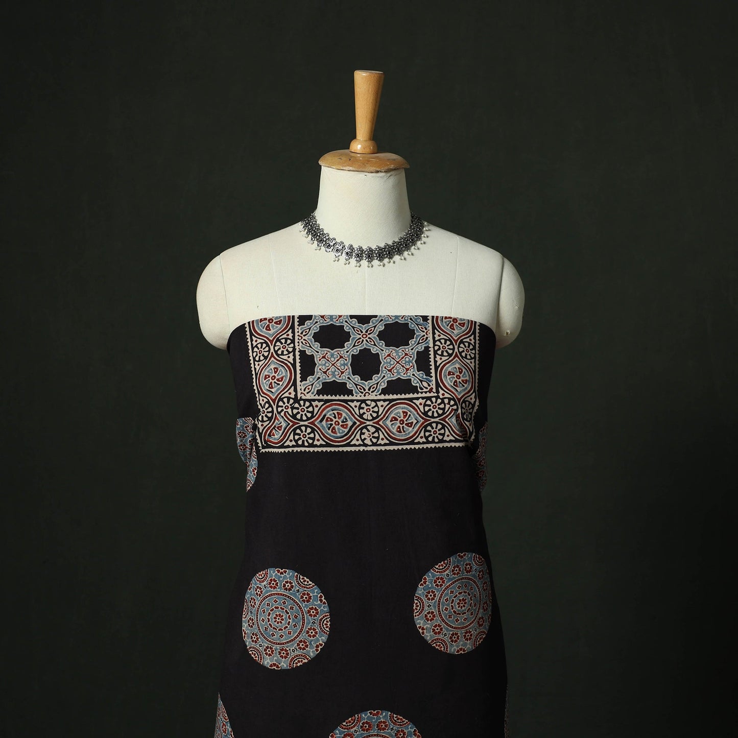 Ajrakh hand block print natural dyed cotton unstitched