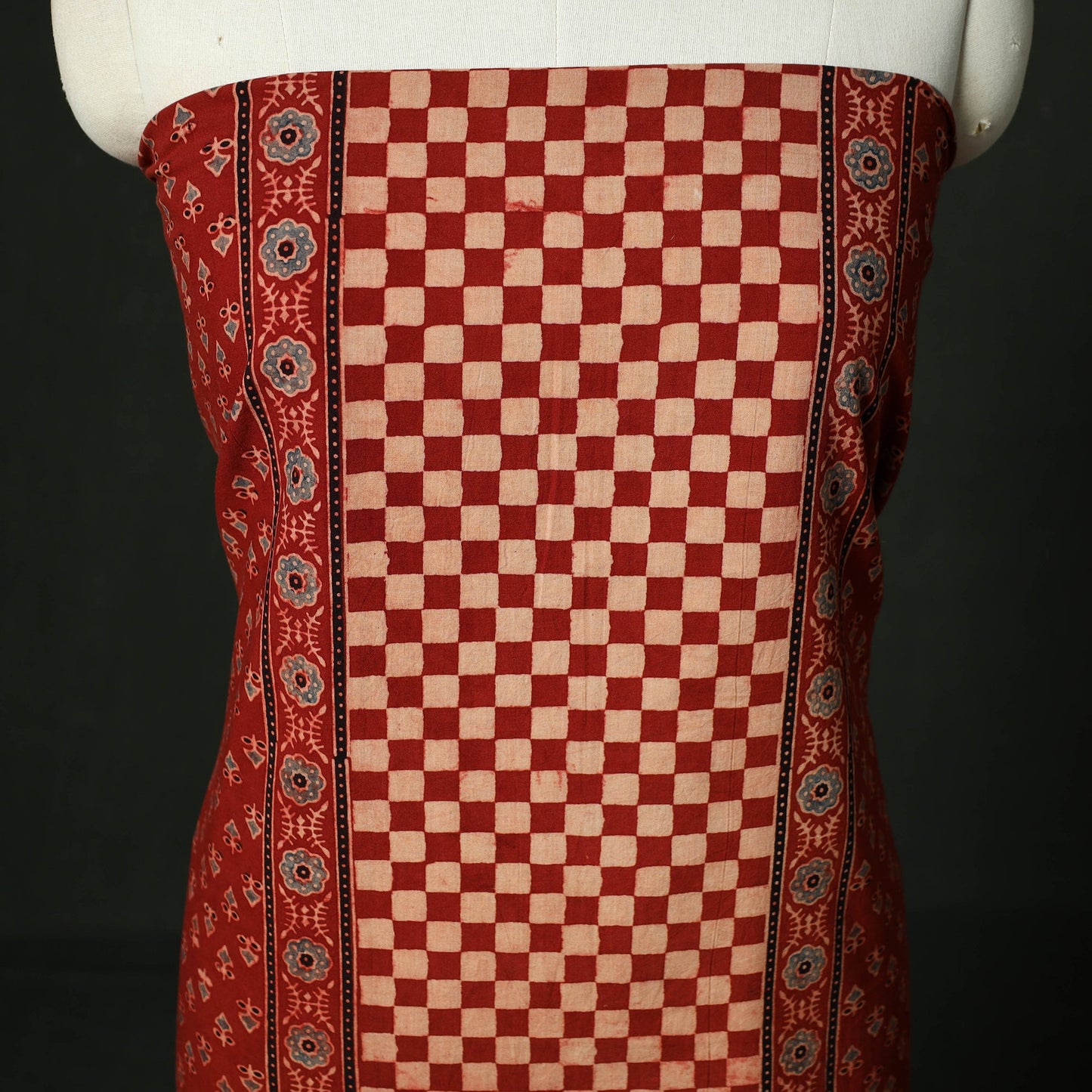 Ajrakh hand block print natural dyed cotton unstitched