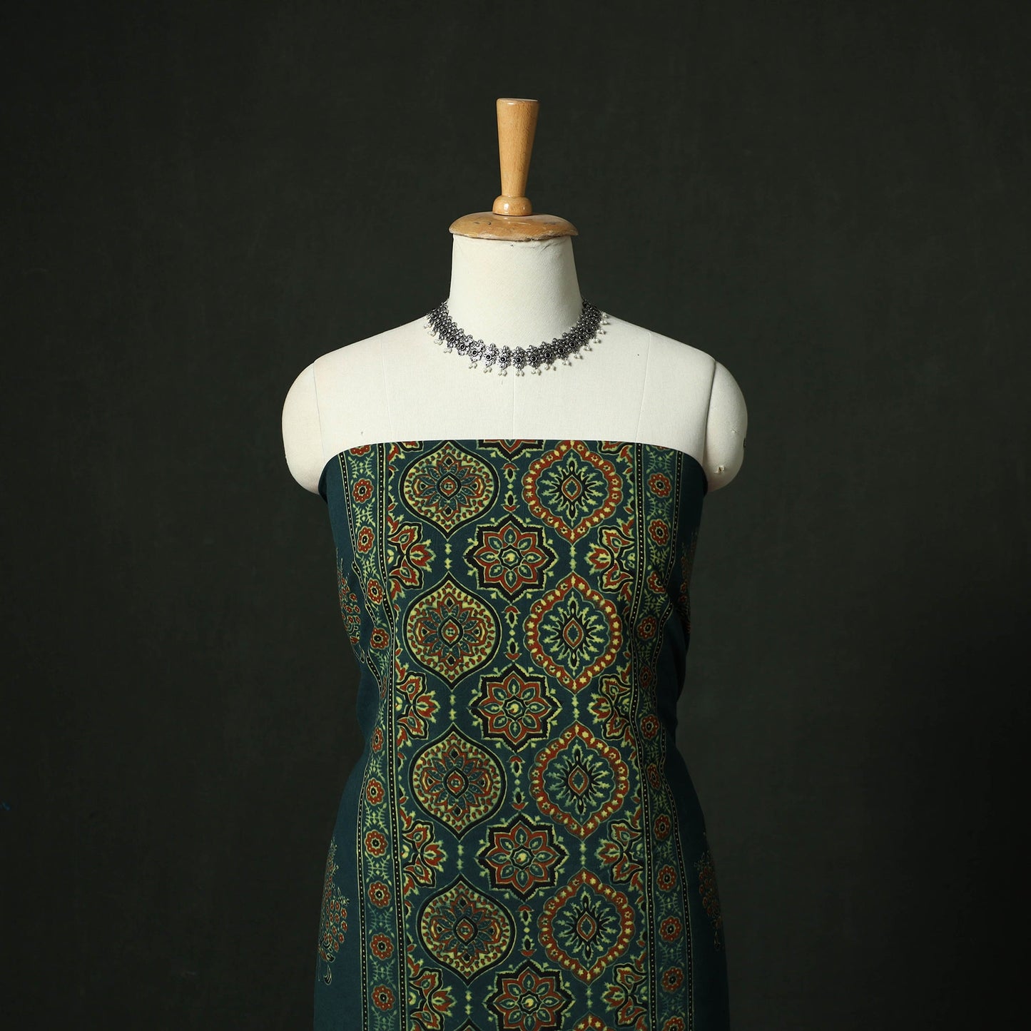 Ajrakh hand block print natural dyed cotton unstitched