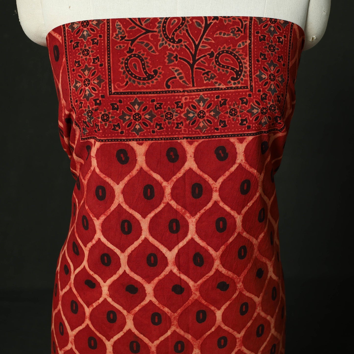 Ajrakh hand block print natural dyed cotton unstitched