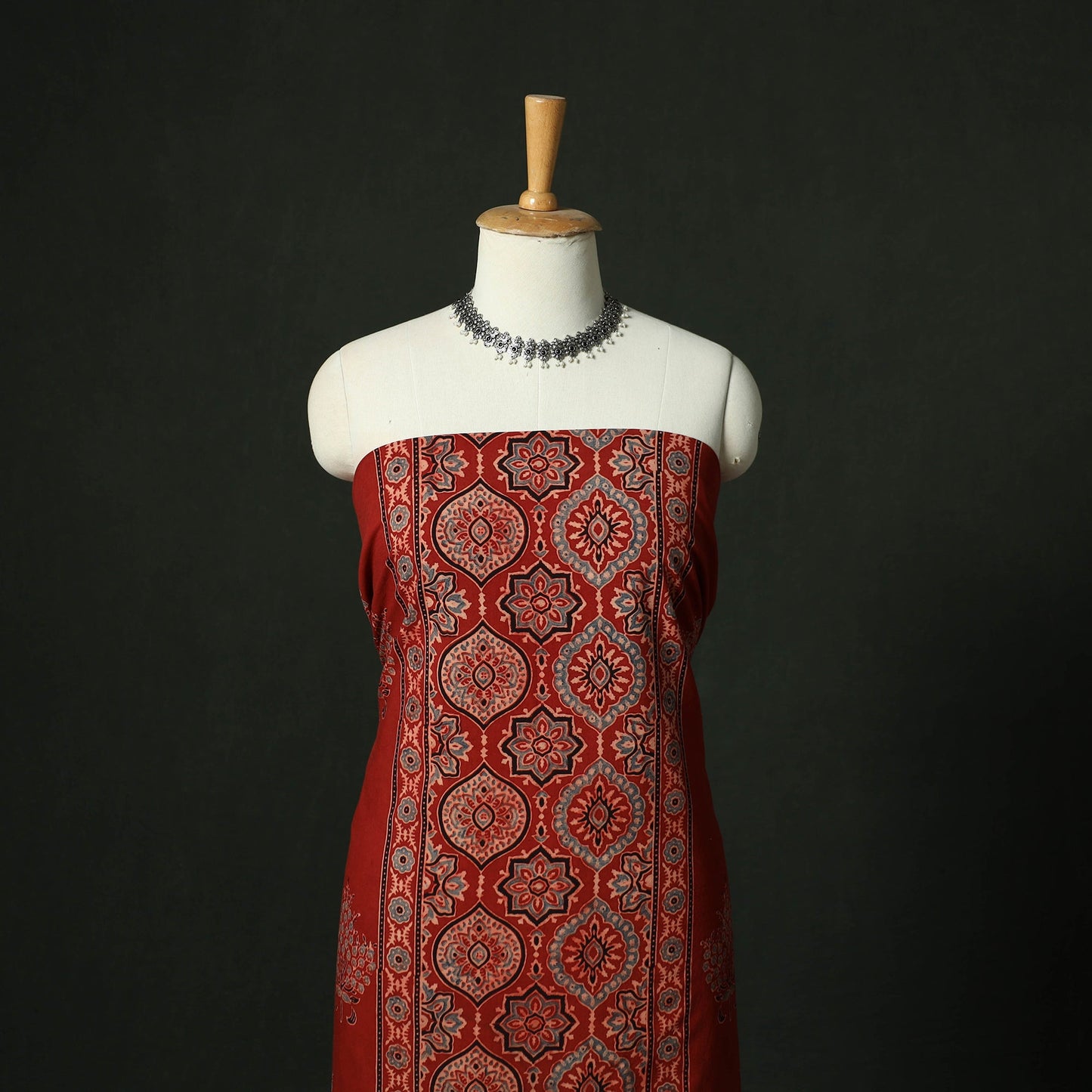 Ajrakh hand block print natural dyed cotton unstitched