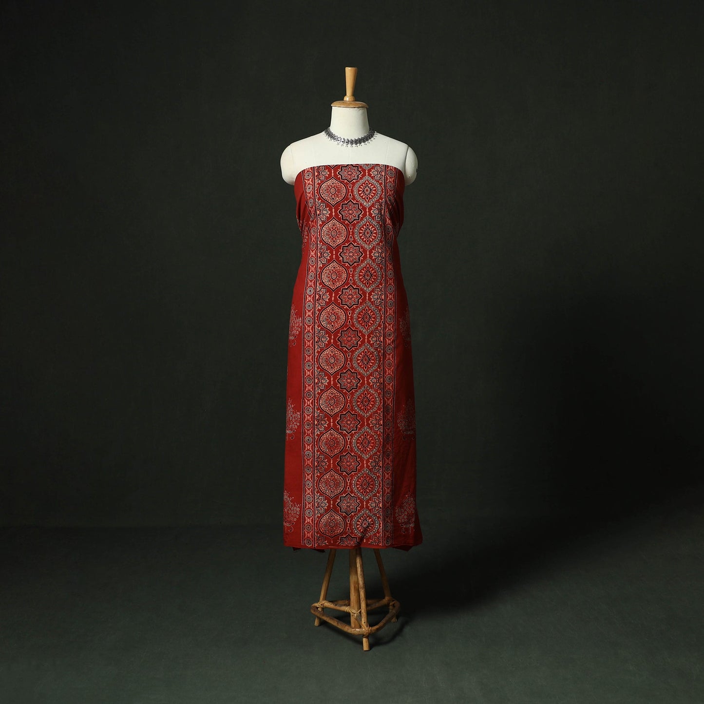 Ajrakh hand block print natural dyed cotton unstitched
