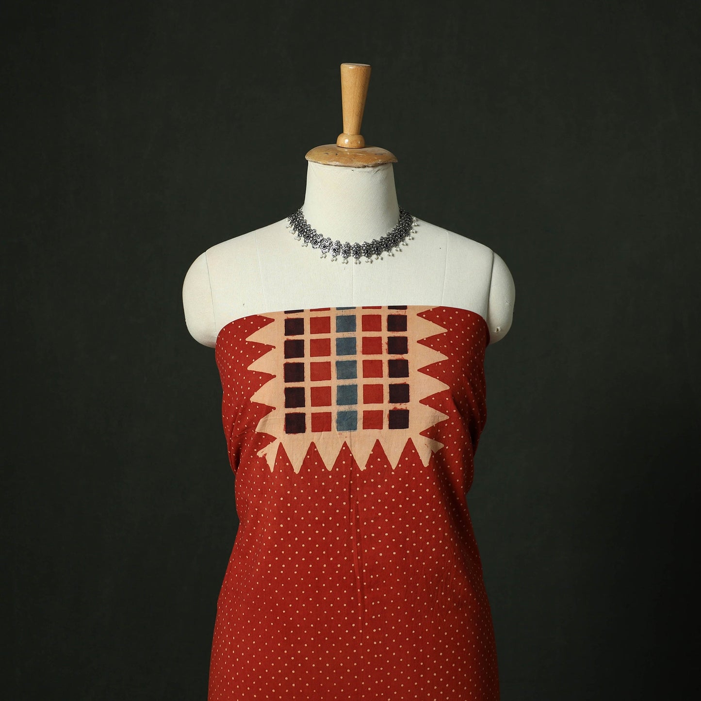 Ajrakh hand block print natural dyed cotton unstitched