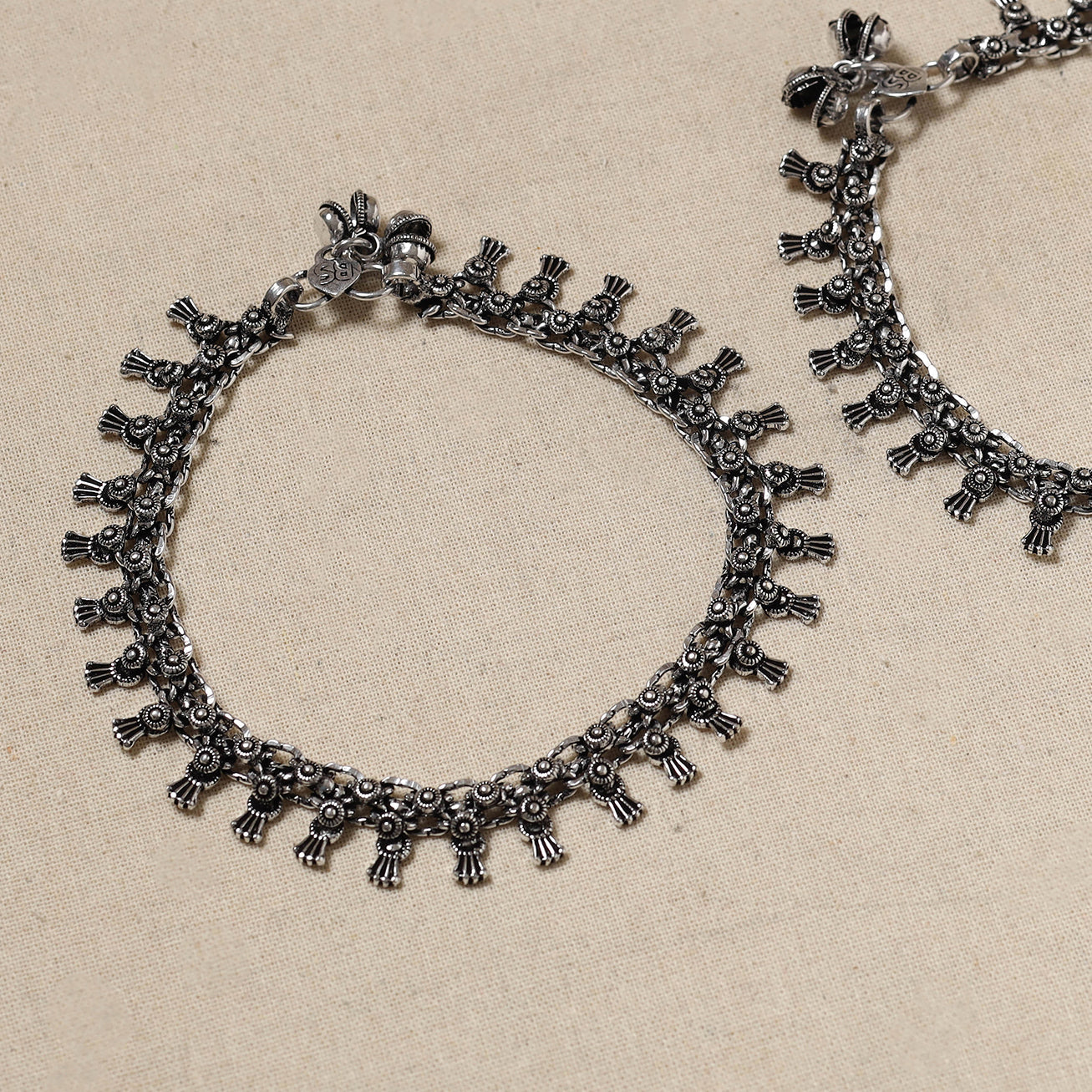 Antique Finish Oxidised German Silver Payal (pair)