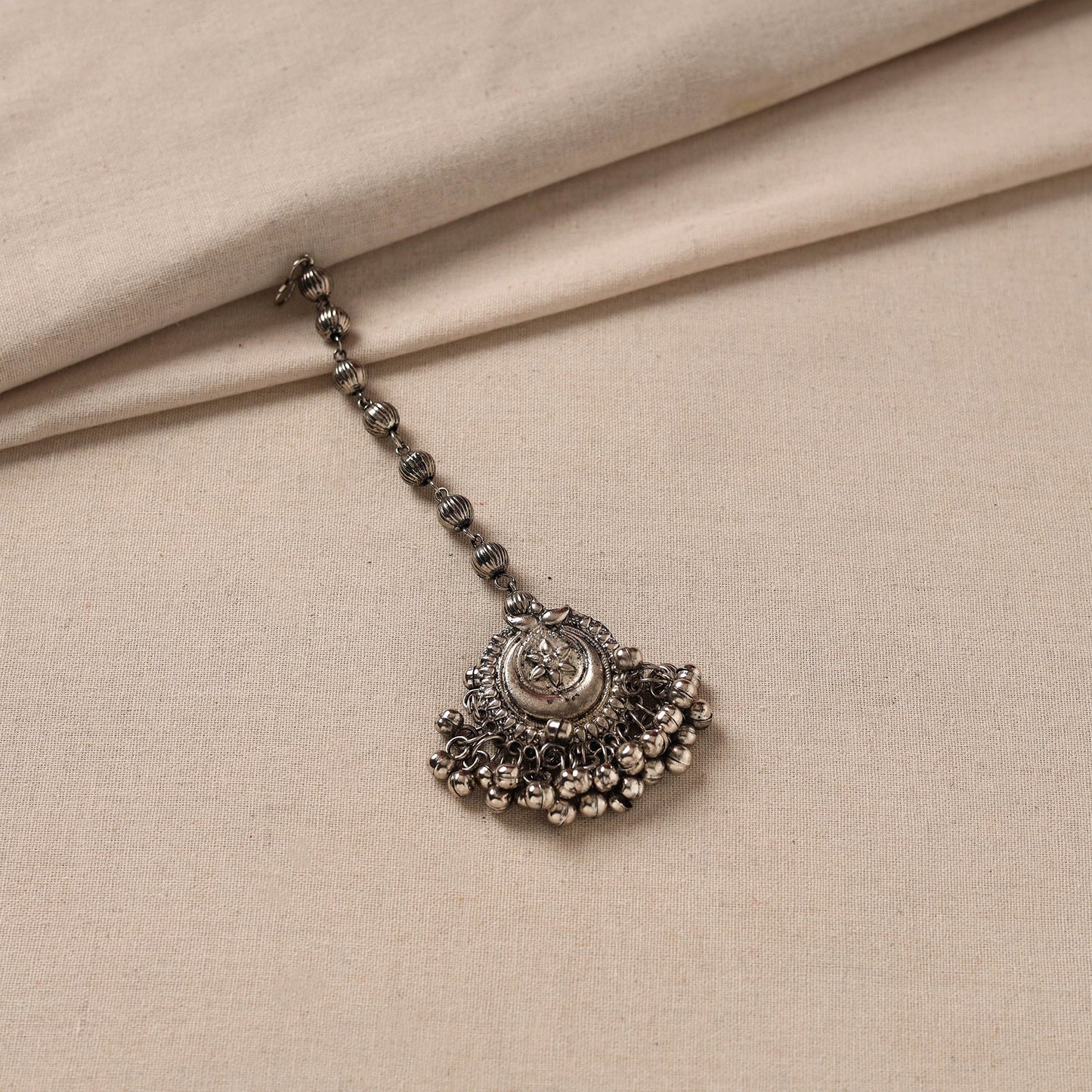 Antique finish oxidised white metal maang tikka 68