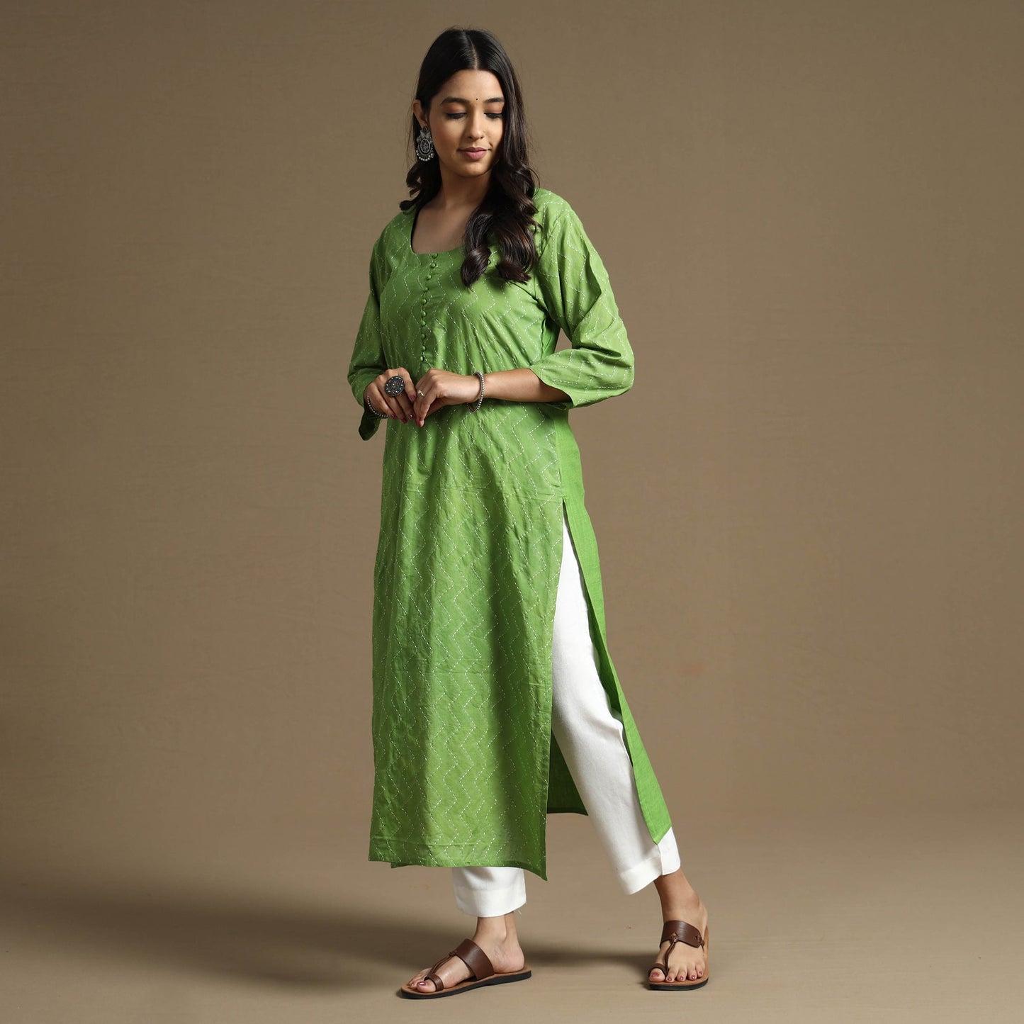 Plain Cotton Tagai Work Long Kurta