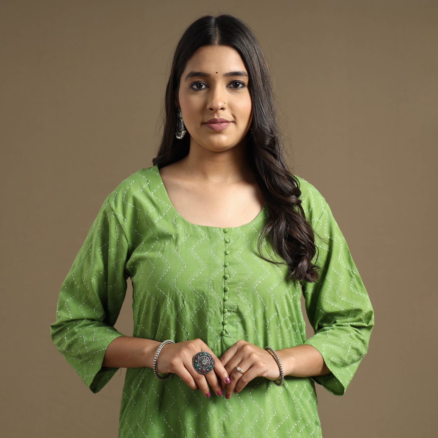 Plain Cotton Tagai Work Long Kurta