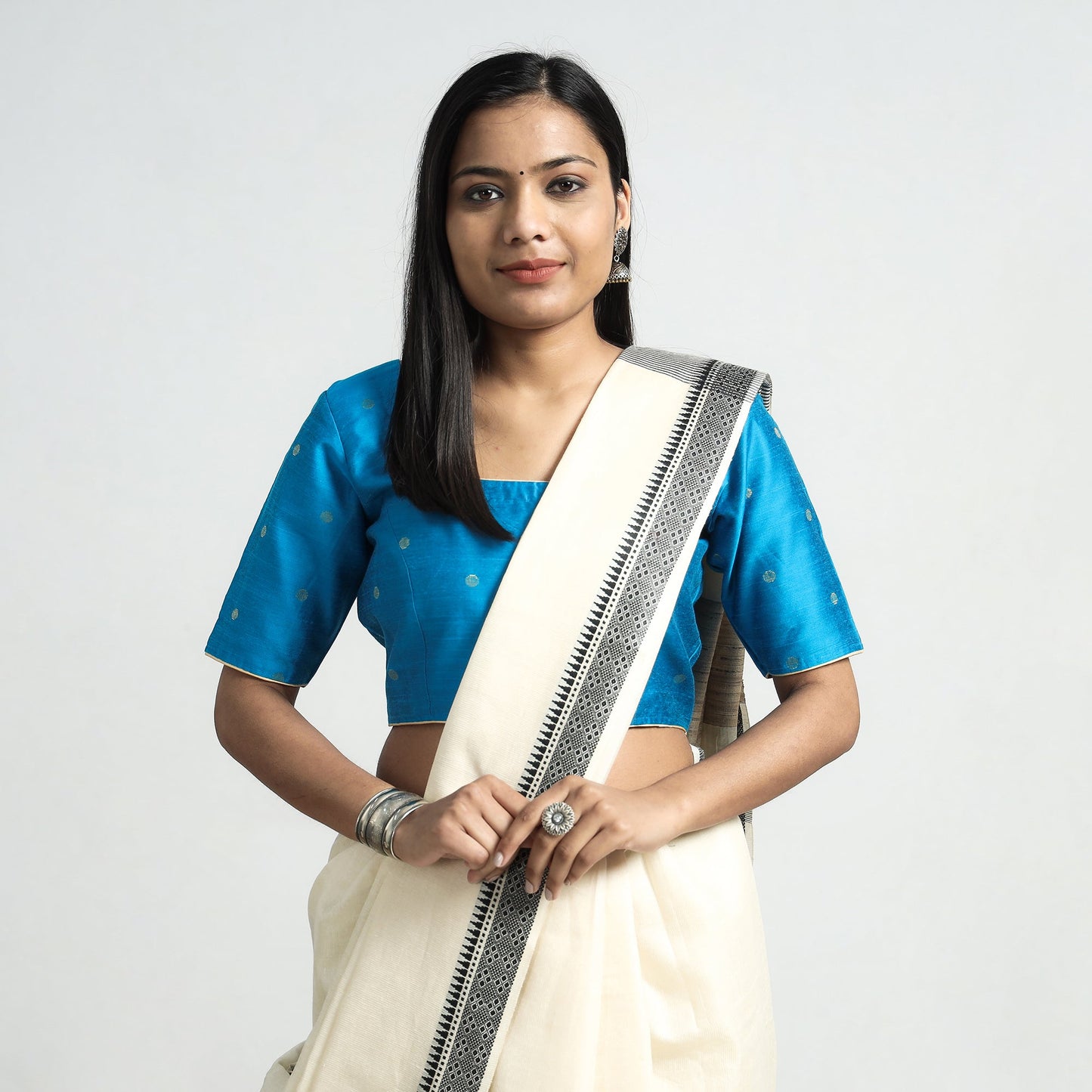 Buy Polka Dot Zari Buti Viscose Silk Stitched Blouse Online at iTokri.com
