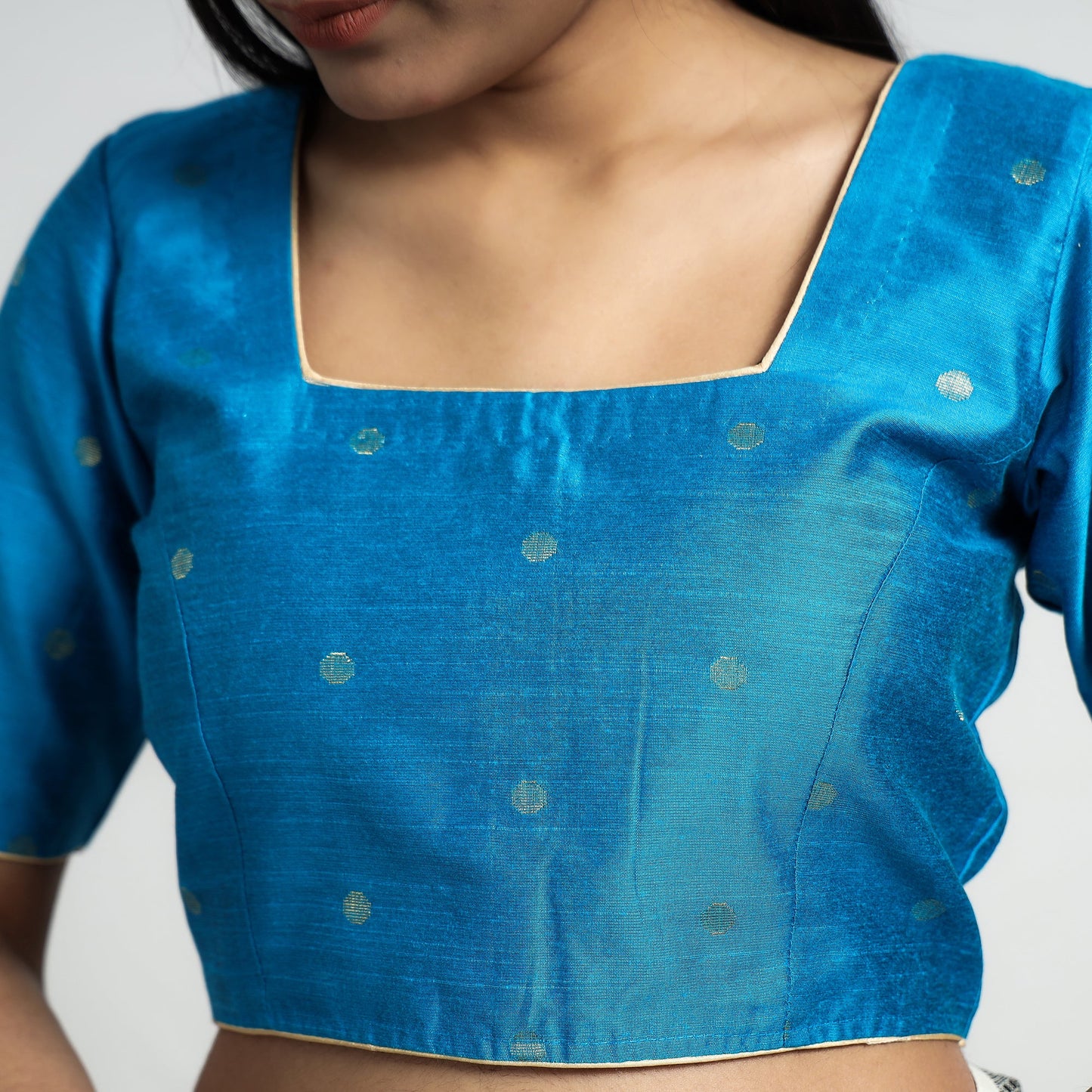 Buy Polka Dot Zari Buti Viscose Silk Stitched Blouse Online at iTokri.com