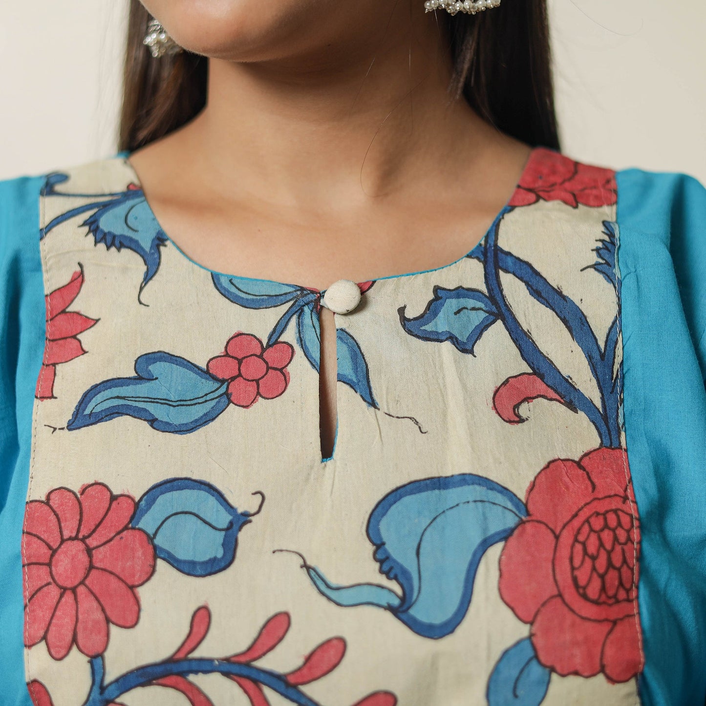 Srikalahasti Kalamkari Patchwork Plain Cotton Long Straight Kurta 17