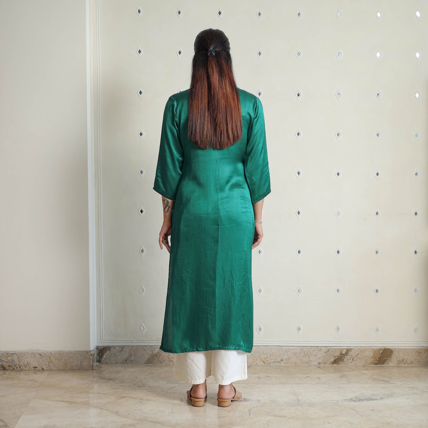 Aradhya dark green modal silk plain straight kurta