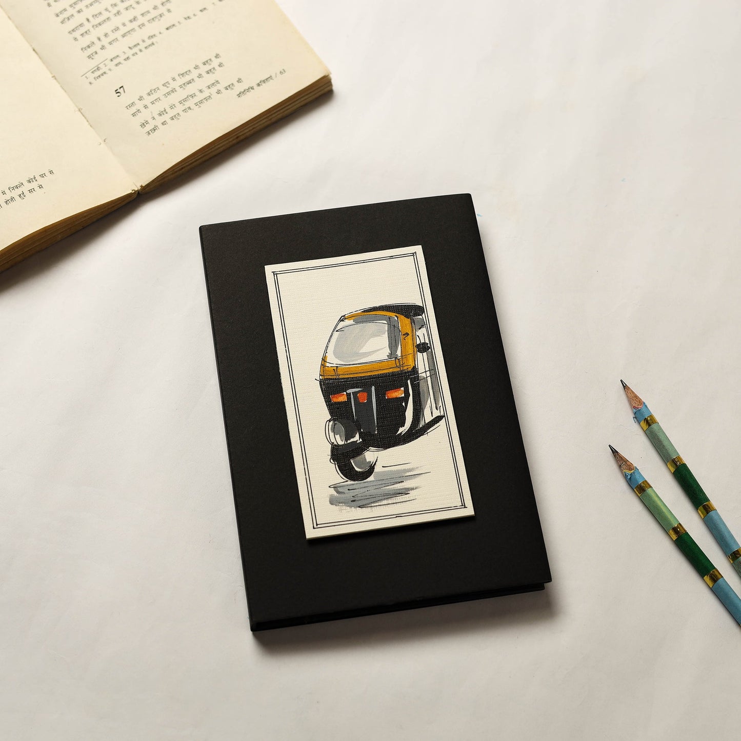 Auto rickshaw - handpainted handmade paper notebook 23