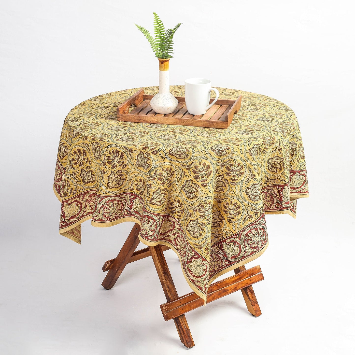Yellow Original Pedana Kalamkari Block Printed Cotton Table Cover