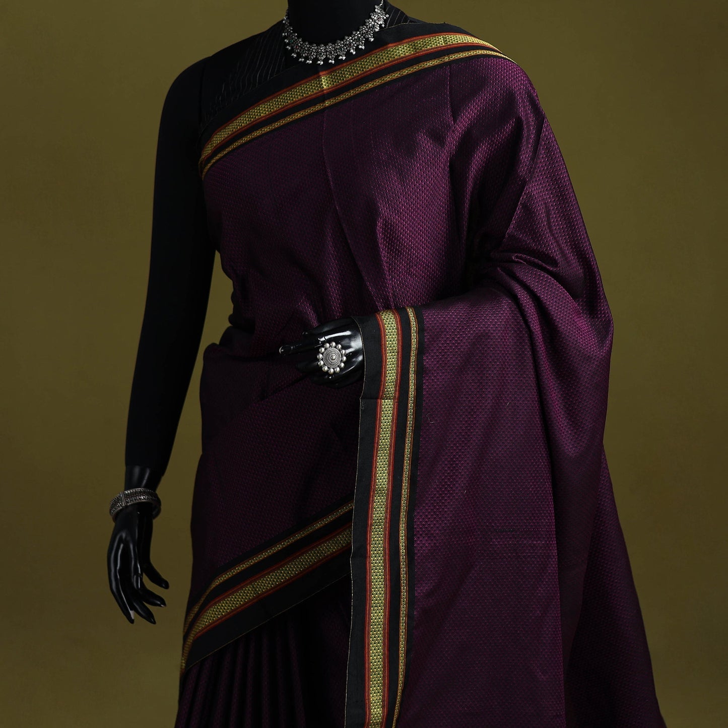 Silk cotton khun saree with ilkal pallu chikki paras border