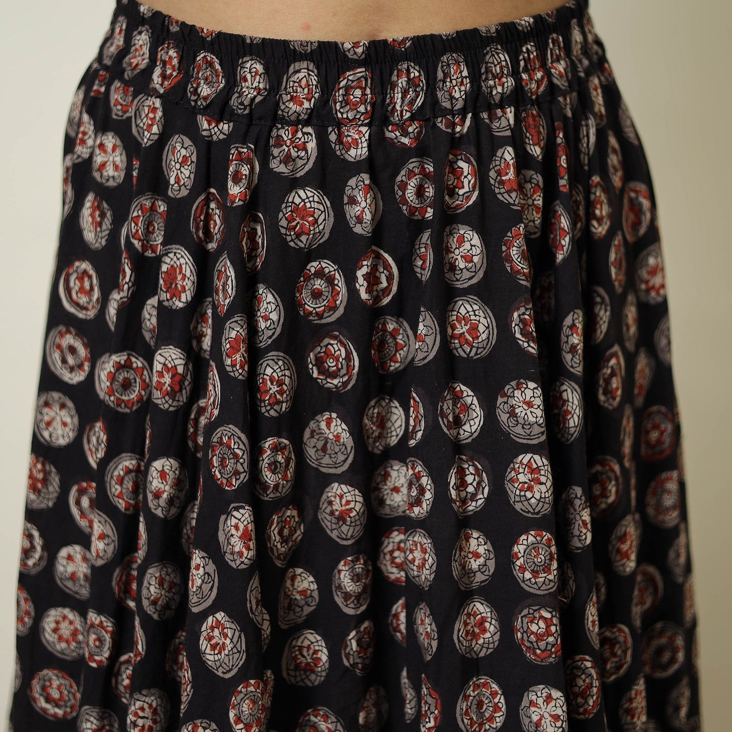 Black - hand printed cotton long bagru skirt 06
