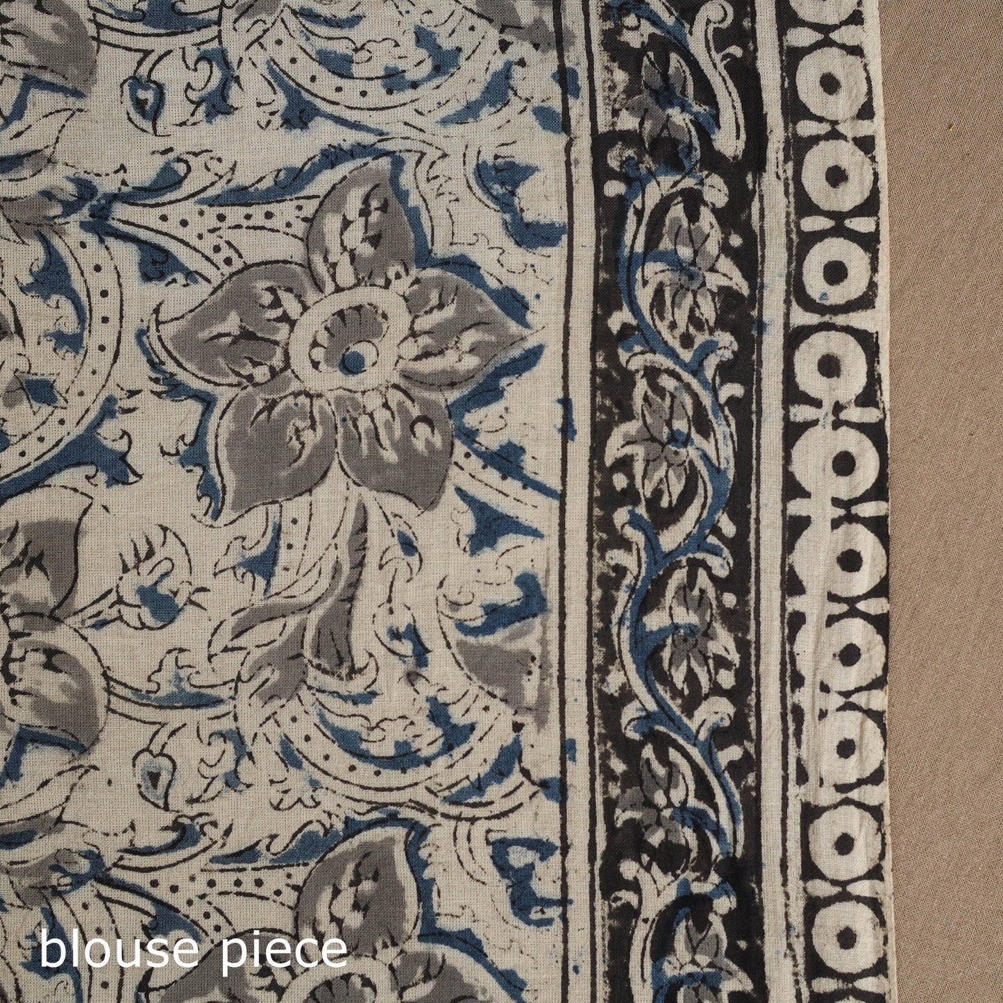 Grey Pedana Block Print Cotton Kalamkari Saree