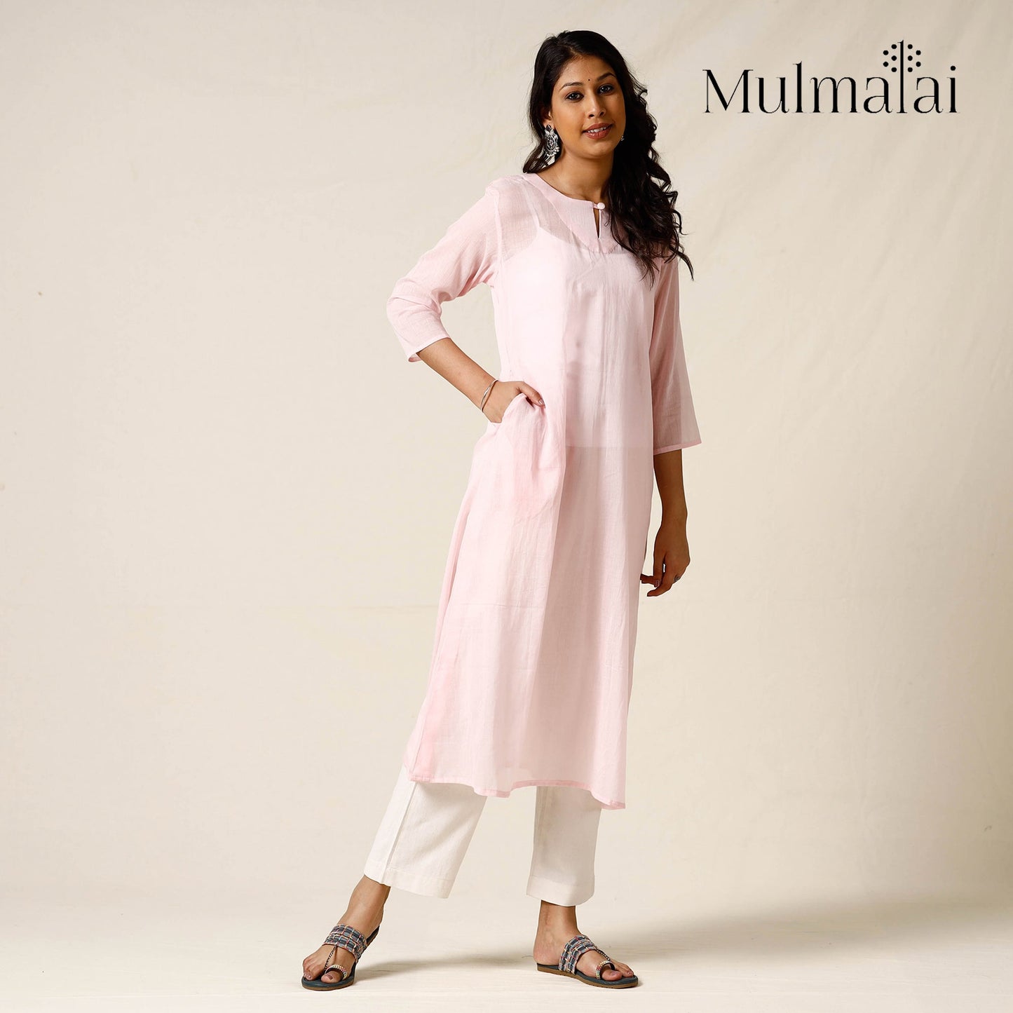 Mulmalai Cotton Plain Dyed Straight Long Kurta 28