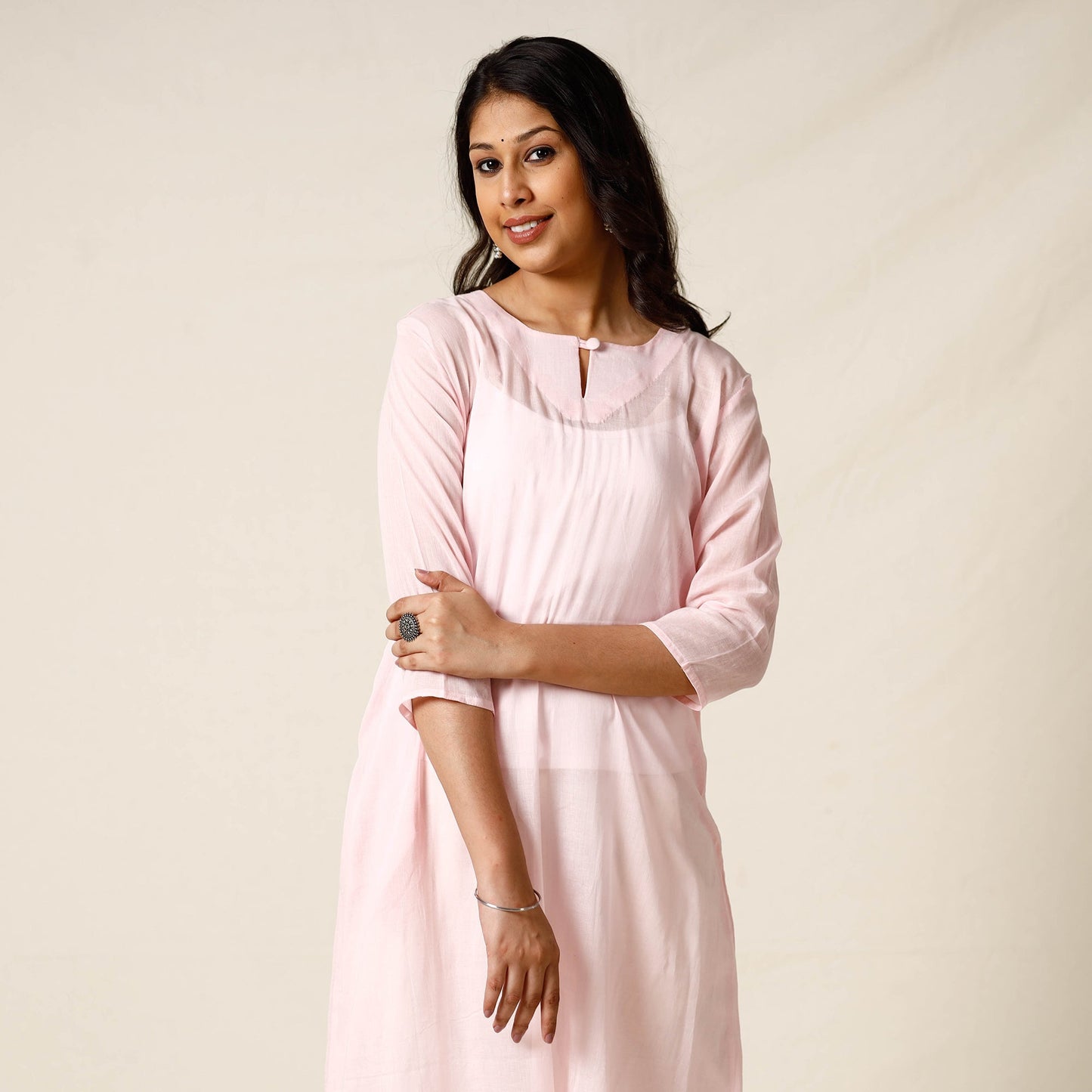 Mulmalai Cotton Plain Dyed Straight Long Kurta 28