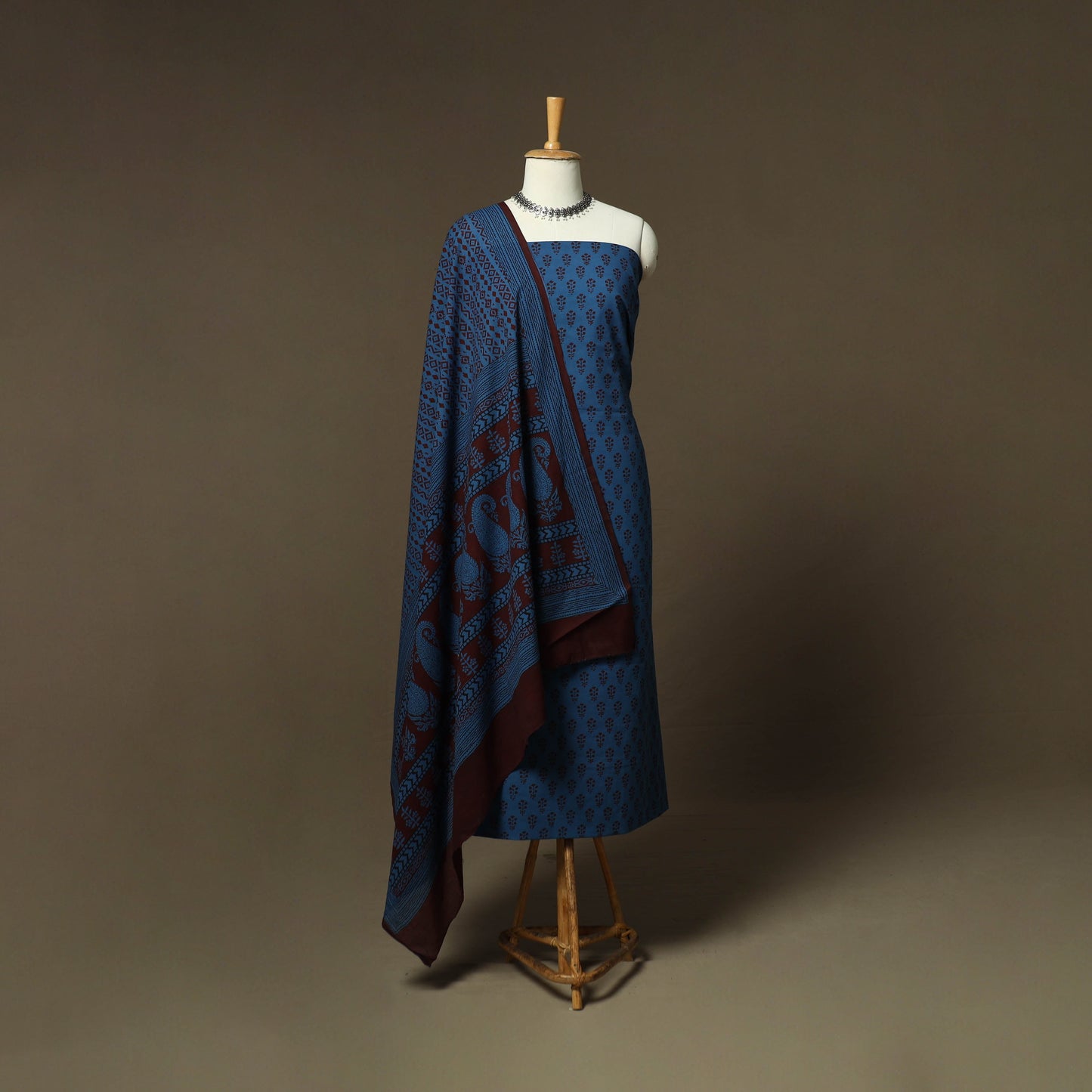 Bagh hand block print natural dyed cotton 3pc unstitched