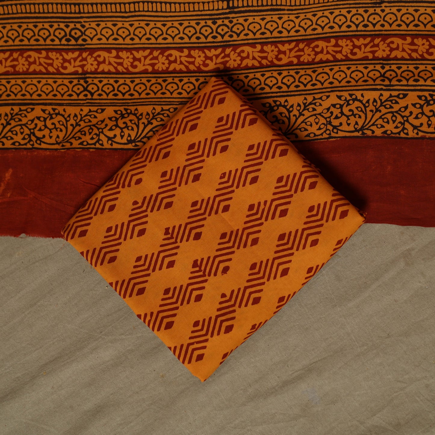 Bagh hand block print natural dyed cotton 3pc unstitched