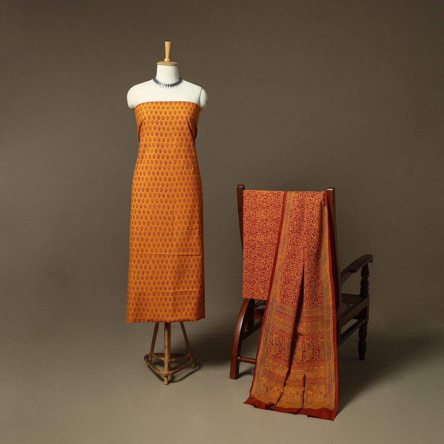 Bagh hand block print natural dyed cotton 3pc unstitched