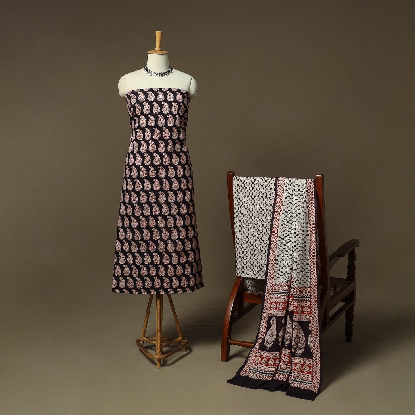 Bagh hand block print natural dyed cotton 3pc unstitched