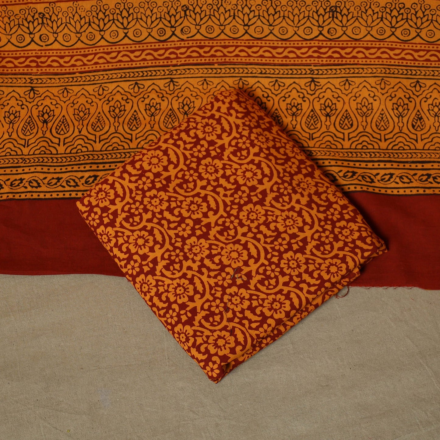 Bagh hand block print natural dyed cotton 3pc unstitched