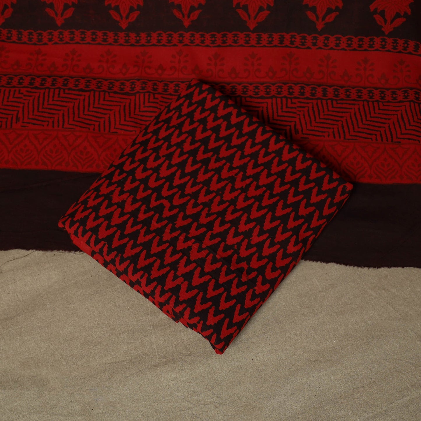 Bagh hand block print natural dyed cotton 3pc unstitched