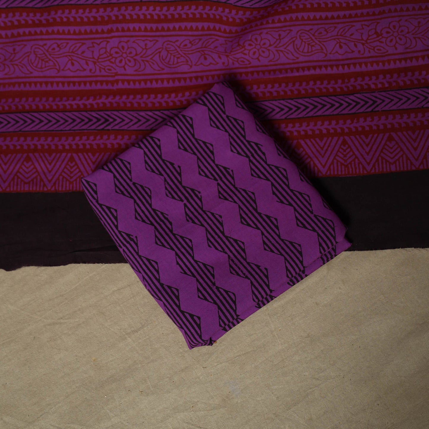 Bagh hand block print natural dyed cotton 3pc unstitched