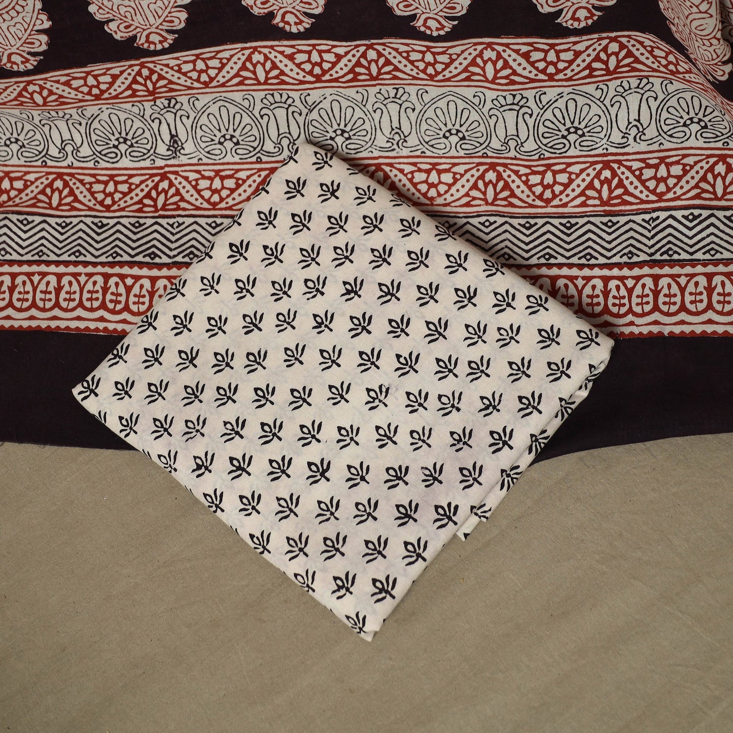 Bagh hand block print natural dyed cotton 3pc unstitched