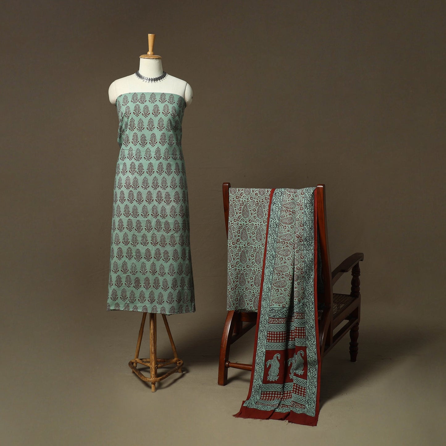 Bagh hand block print natural dyed cotton 3pc unstitched