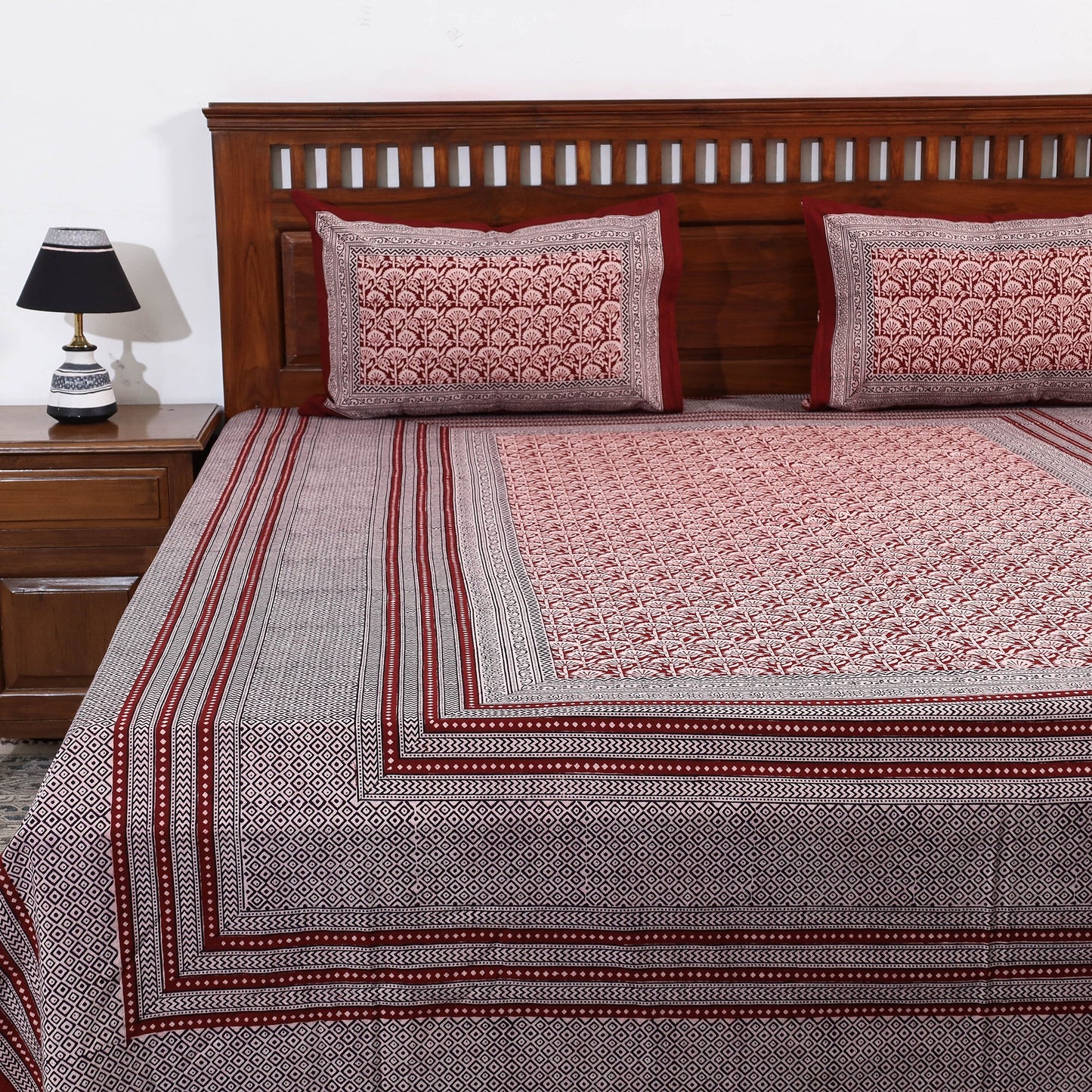 Red Bagh Block Printed Cotton Bedcover