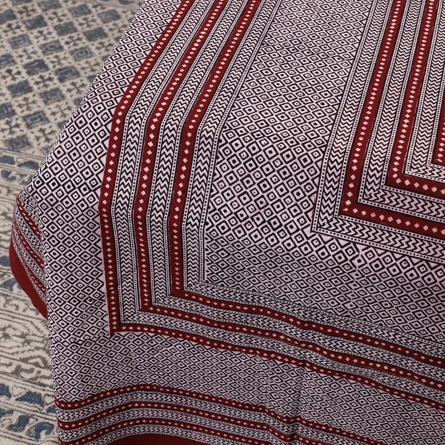 Red Bagh Block Printed Cotton Bedcover