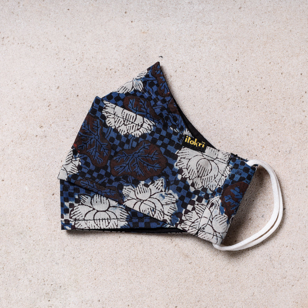 Bagru Block Printed Cotton 3 Layer Maska Snug Fit Face Cover