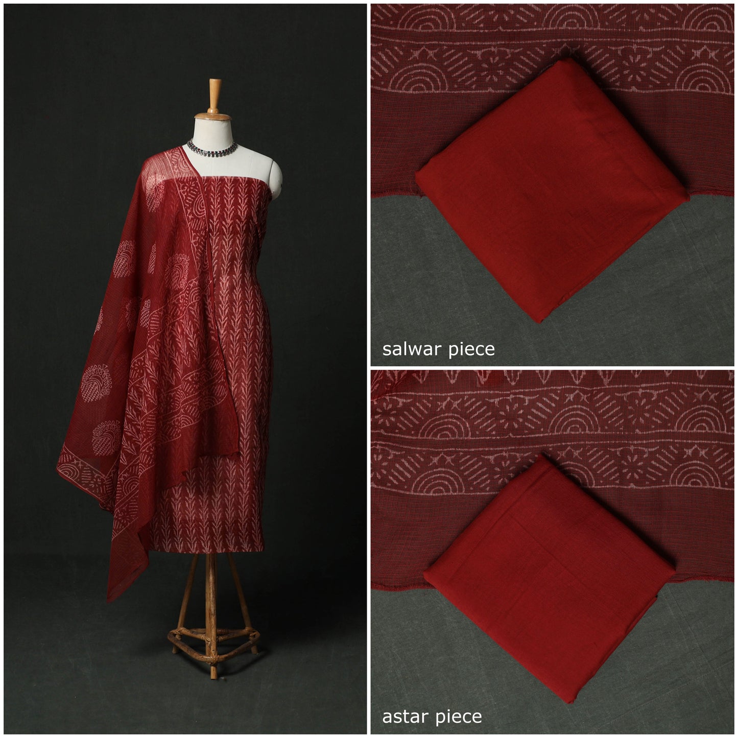 Bagru hand block print kota doria cotton natural dyed 3pc