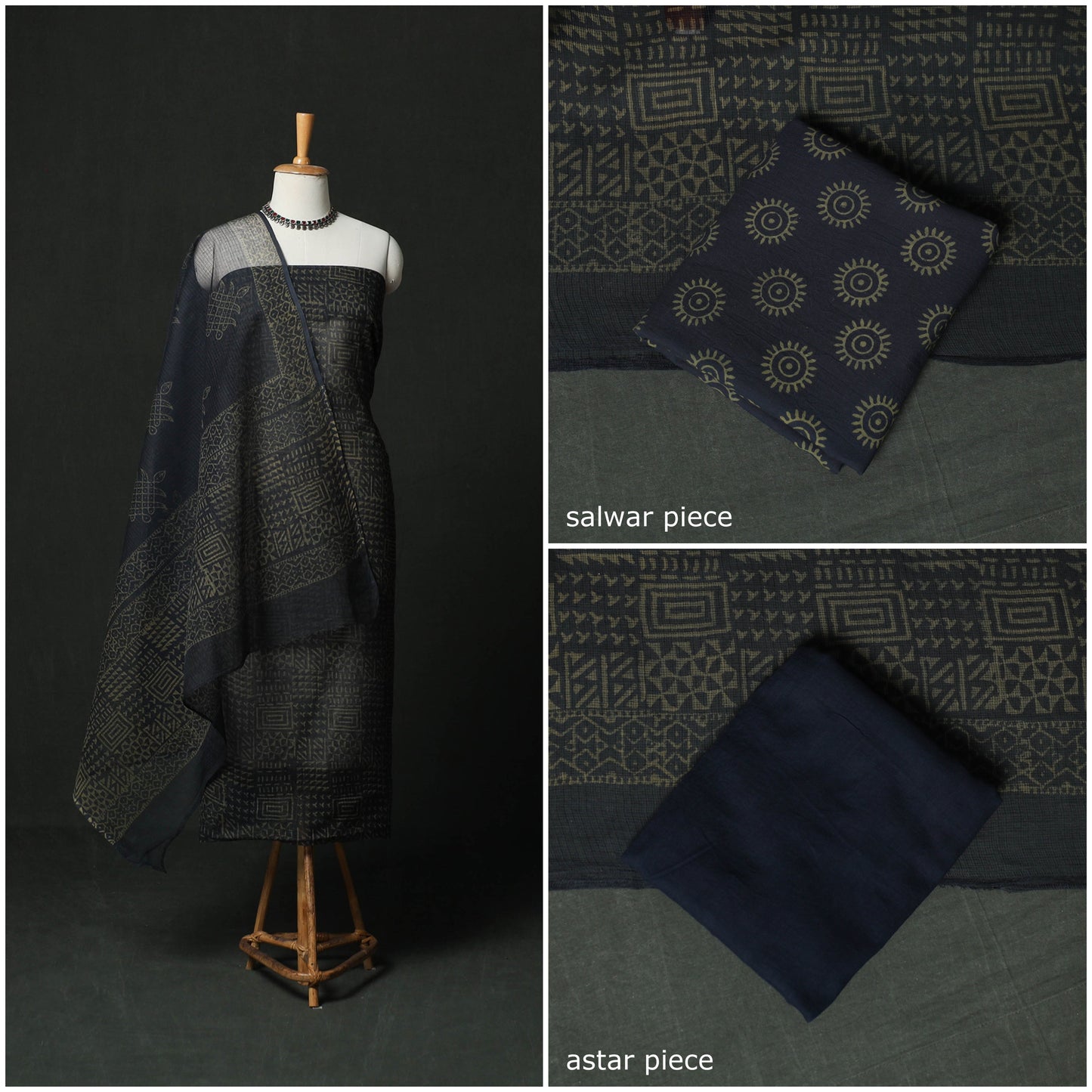 Bagru hand block print kota doria cotton natural dyed 3pc