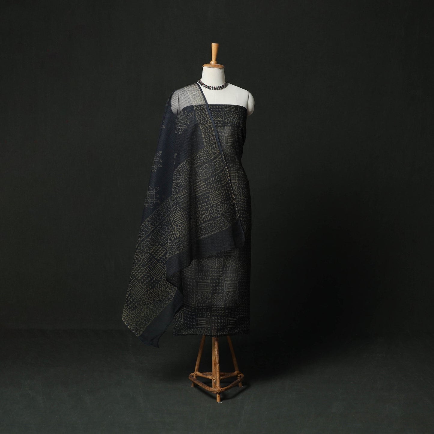 Bagru hand block print kota doria cotton natural dyed 3pc