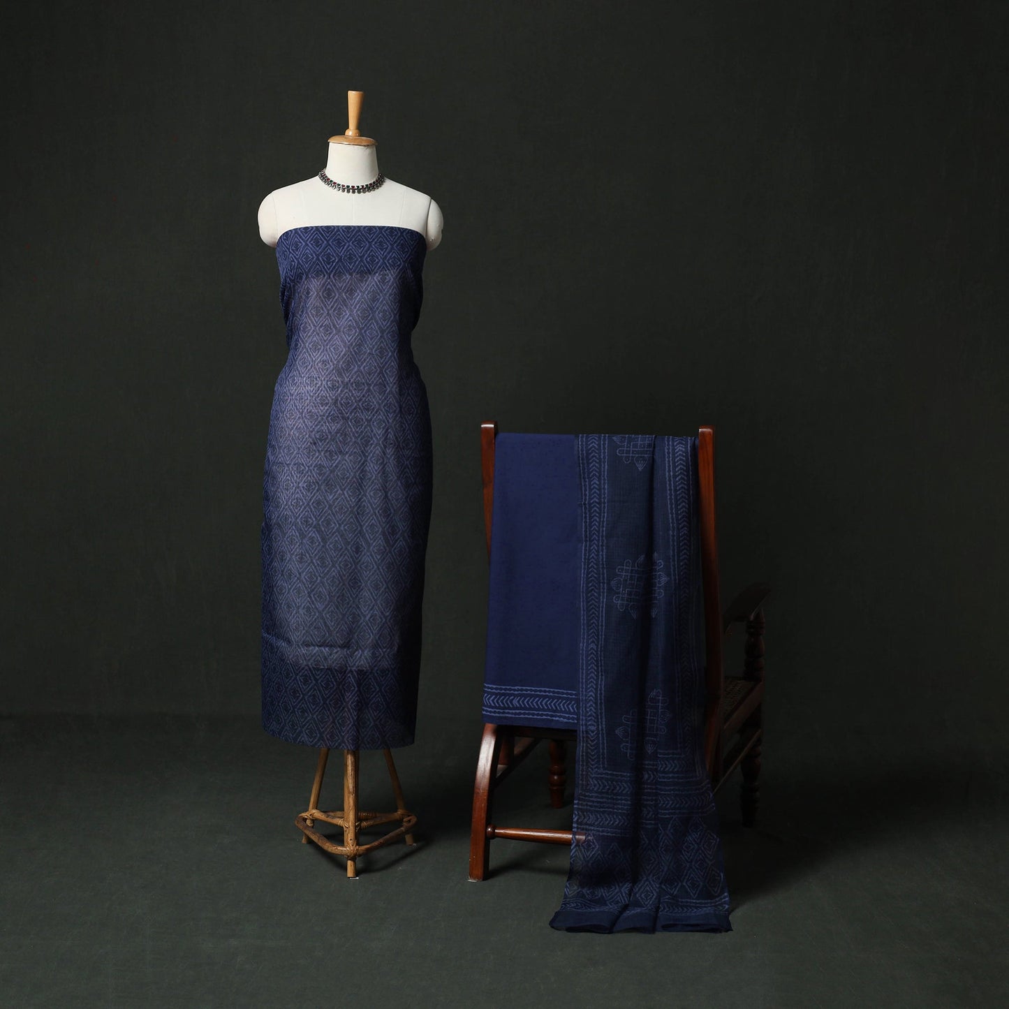 Bagru hand block print kota doria cotton natural dyed 3pc