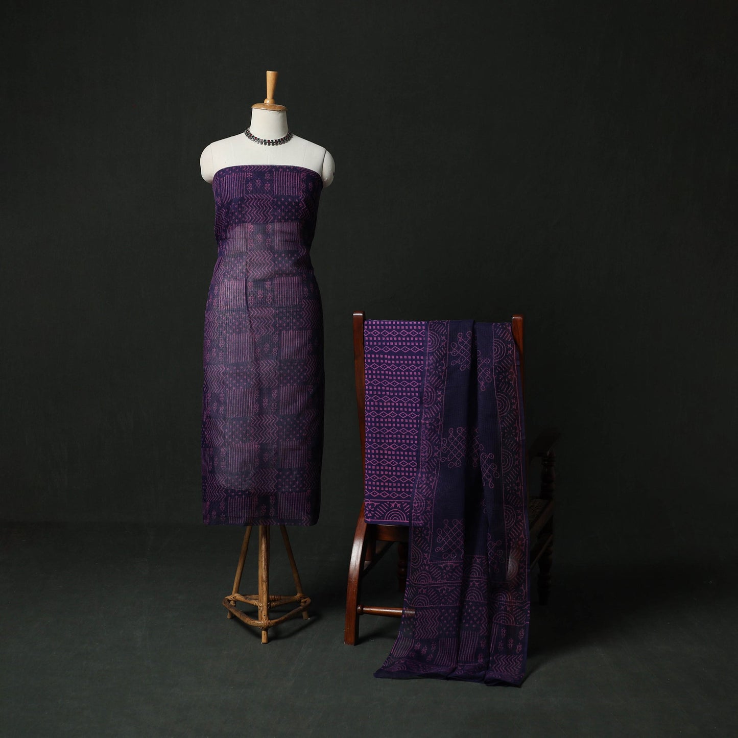 Bagru hand block print kota doria cotton natural dyed 3pc