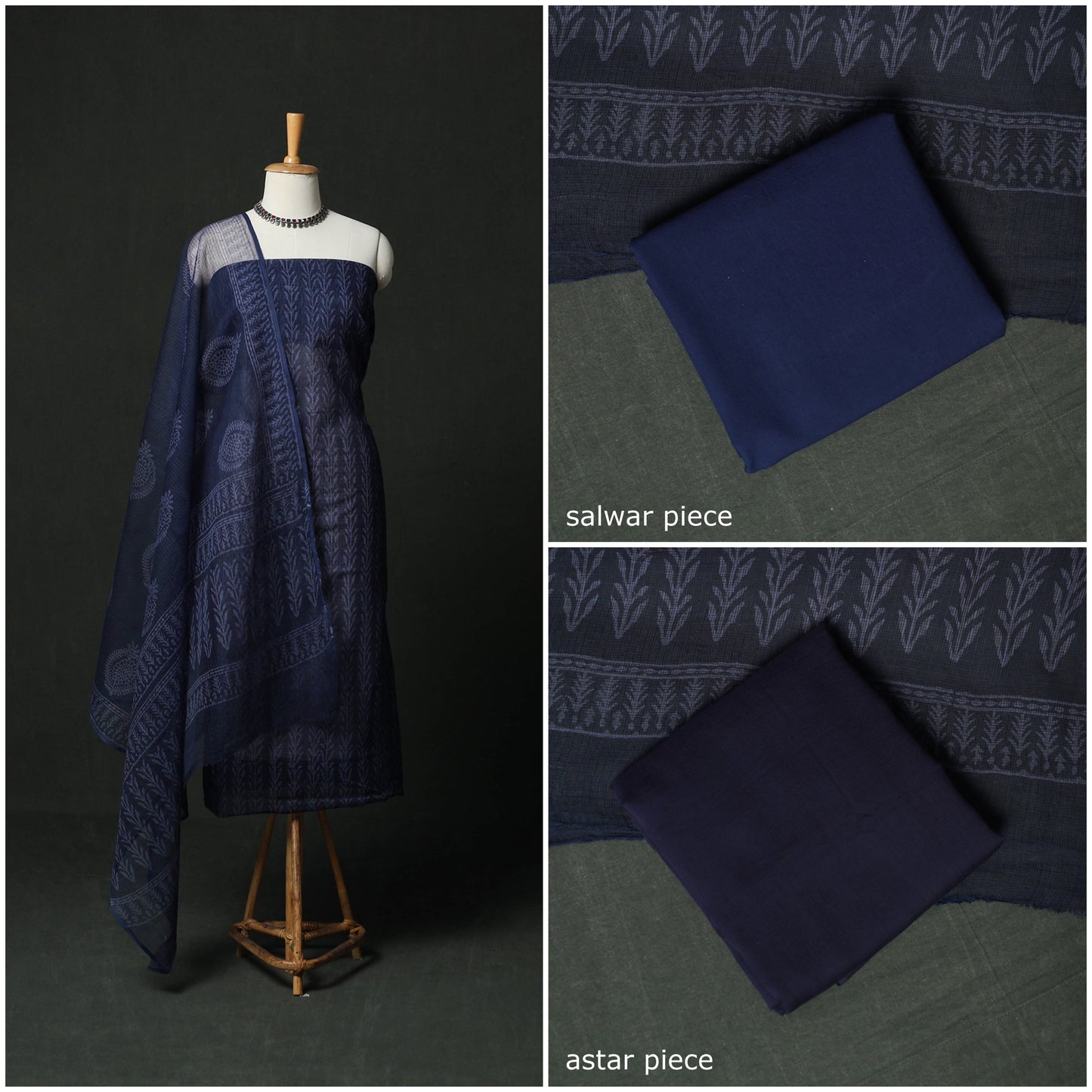 Bagru hand block print kota doria cotton natural dyed 3pc