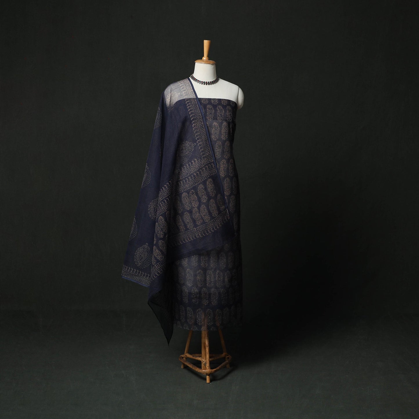 Bagru hand block print kota doria cotton natural dyed 3pc