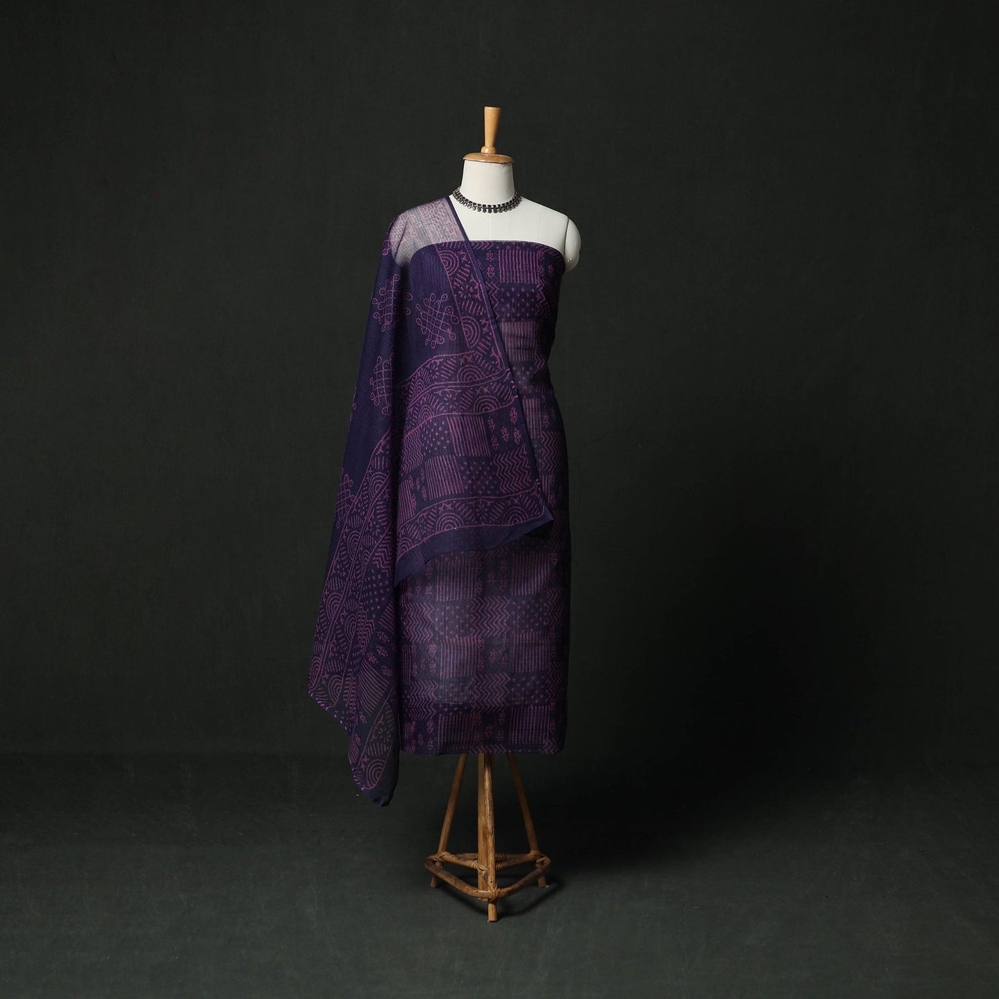 Bagru hand block print kota doria cotton natural dyed 3pc