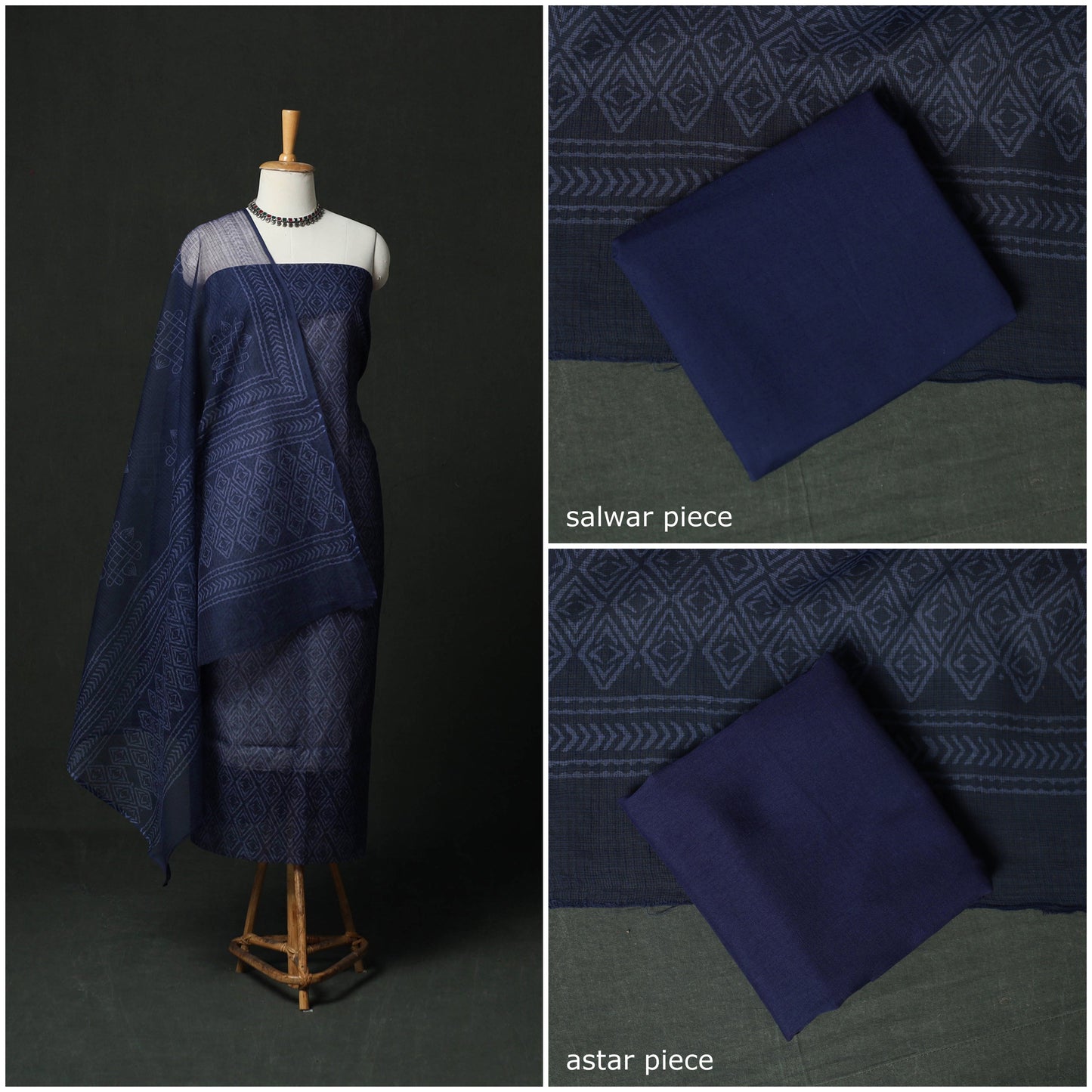 Bagru hand block print kota doria cotton natural dyed 3pc